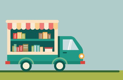 una biblioteca su ruote piena  di libri e storie da scoprire 