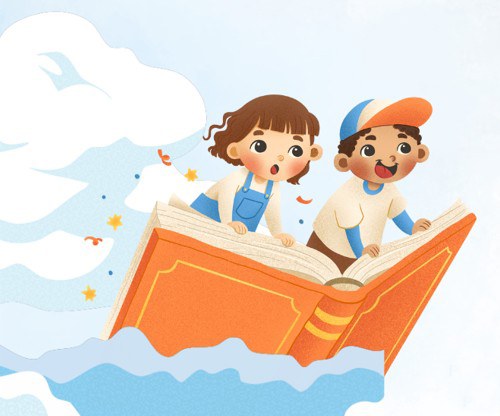 bambini che volano su un libro