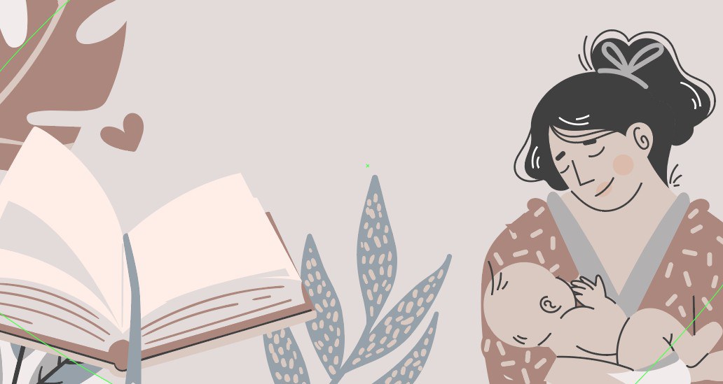 mamma che allatta vicino ad un libro