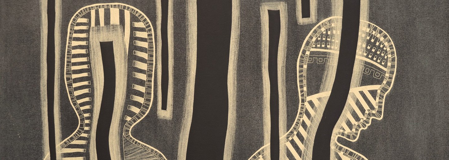 particolare di incisione con due profili verdi su sfondo nero di Chiara Toni