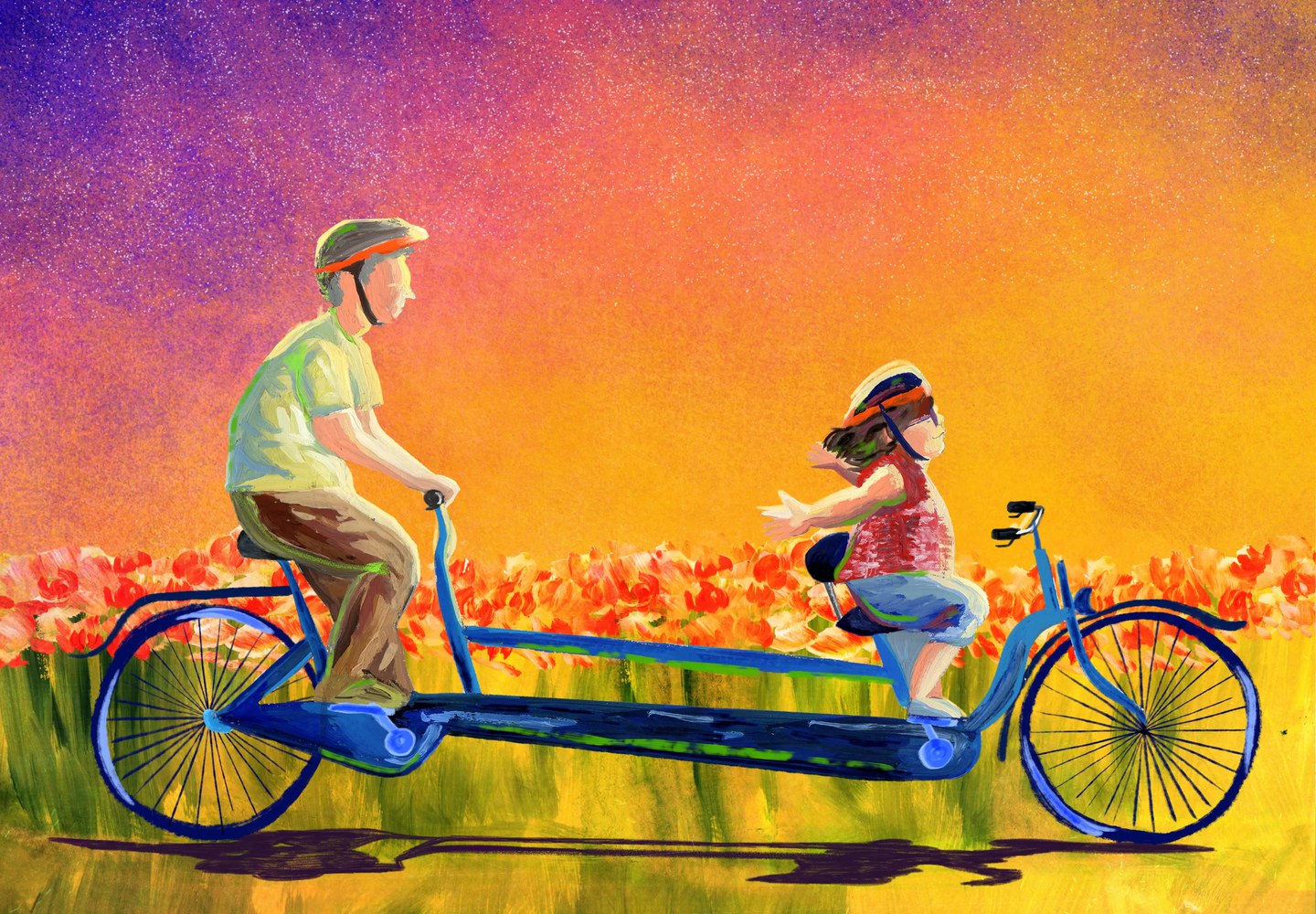 bambina sul tandem con il papà